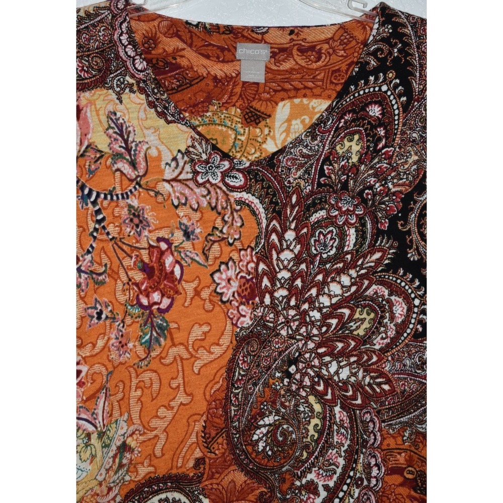 Chicos 1/Mediume Mix Print Tunic Top Multicolor Business Casual 3/4 Sleeve Vneck - Picture 12 of 15